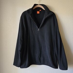 Hugo Boss 100% Cotton Black Zip-Up Sweater, Elbow Texture, Unisex Size Large